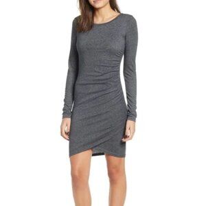 Women Leith Crew Neck Ruched Long Sleeve Knee Length Casual Dress Gray Medium